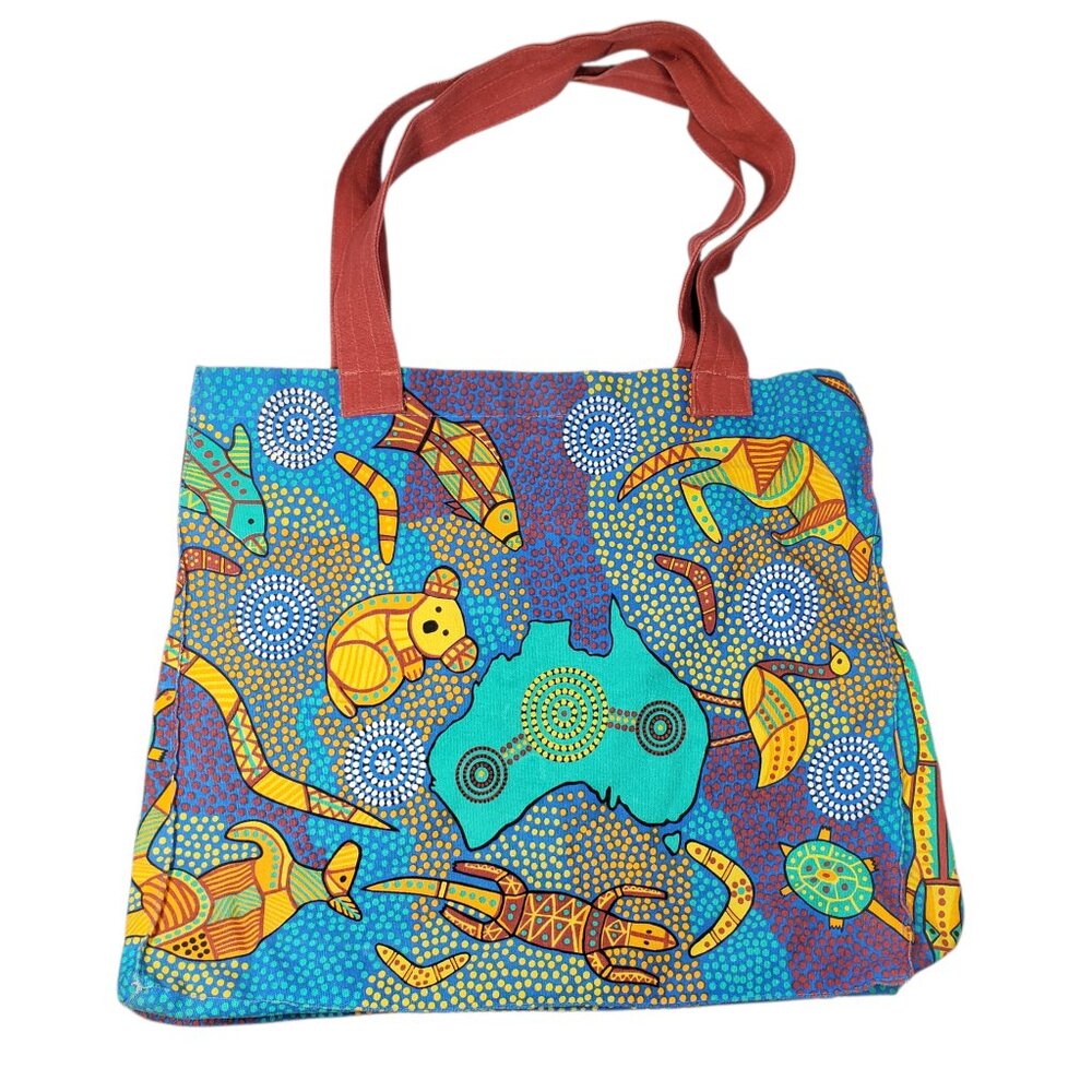 Australia Souvenir Tote Bag Aboriginal Colorful Polka-Dot Koala Lizard Snake